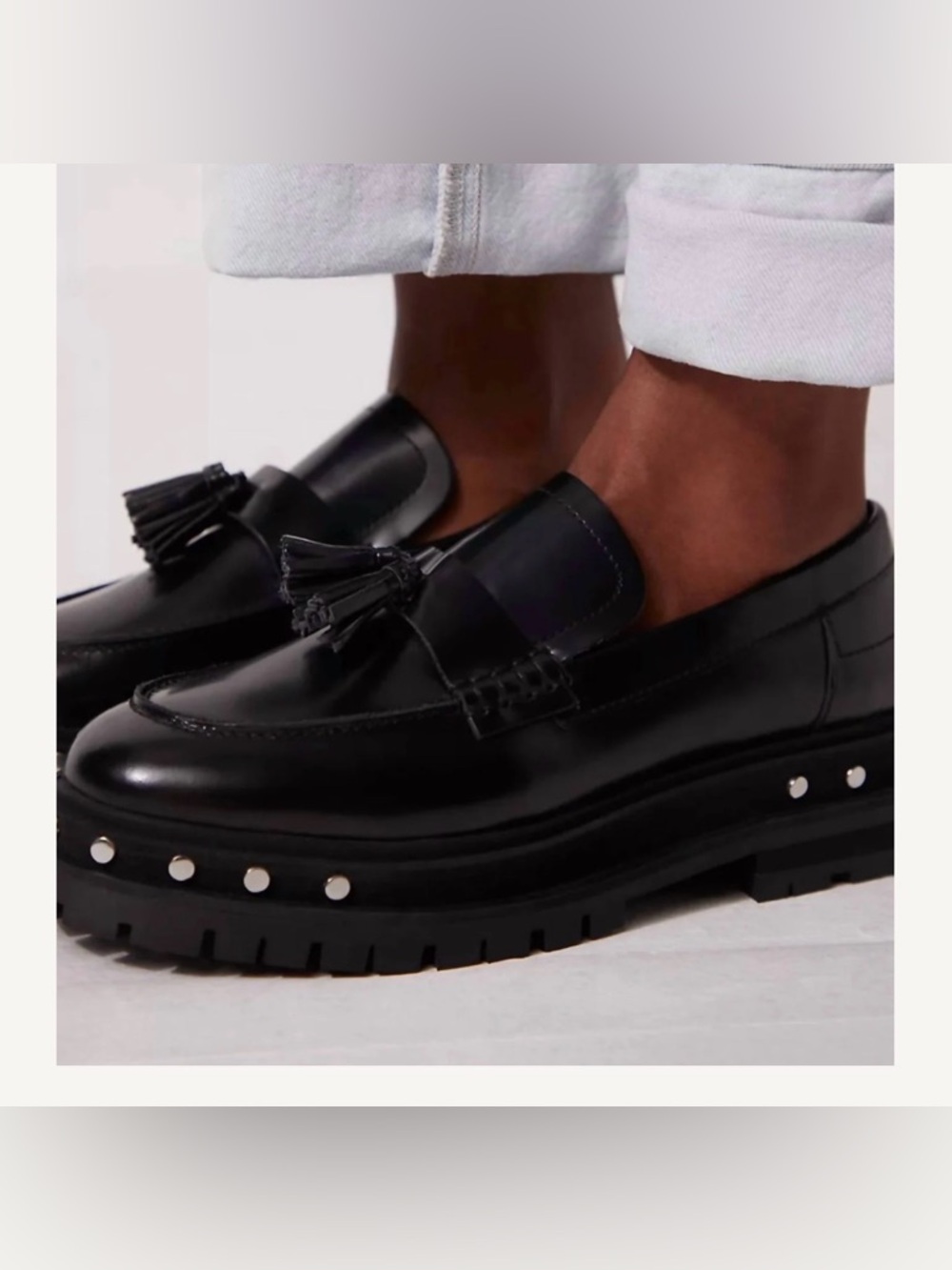 Free People Teagan Tassel Studded Black Loafer Sz. 8.